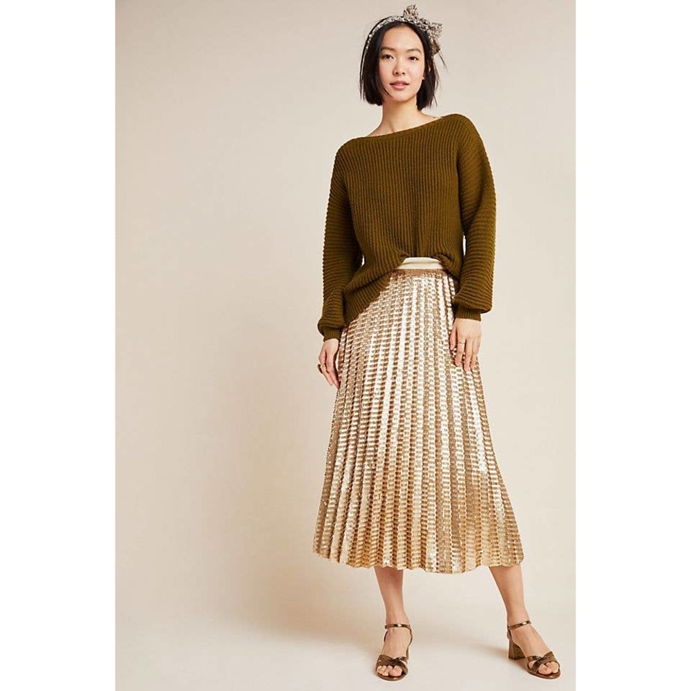 42. Maeve Anthropologie Natalia Metallic Gold Sequin Skirt Size 10